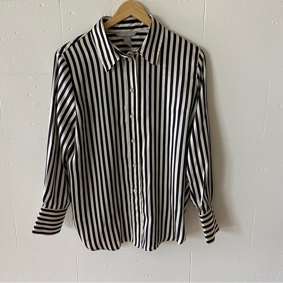 H&M Black and White Striped Satiny Shirt - Picture 1 of 10